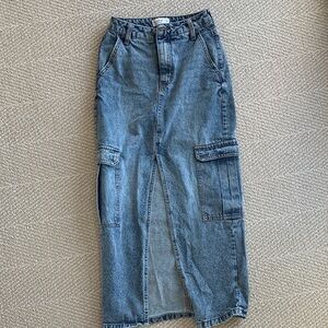 love, Fire Women's Straight-Leg Cargo Denim Skirt - Medium Blue